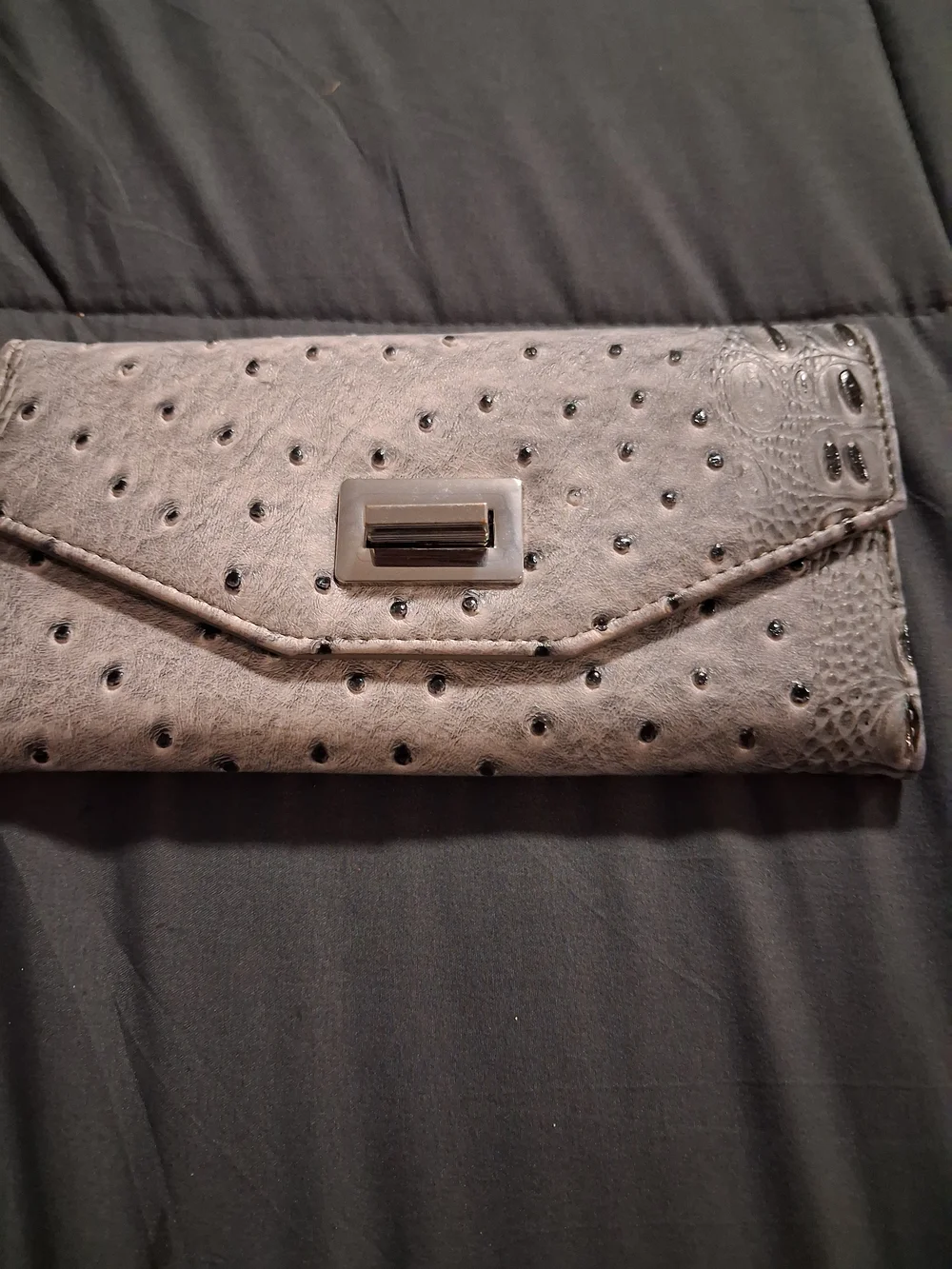 Gray Studded Envelope Clutch Wristlet